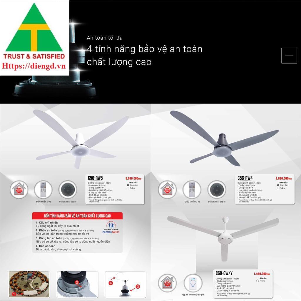 Quạt Trần 4 cánh MITSUBISHI C56-RA4 64W - Made in Thailand - Hàng Chính Hãng - BH 12 Tháng Toàn Quốc