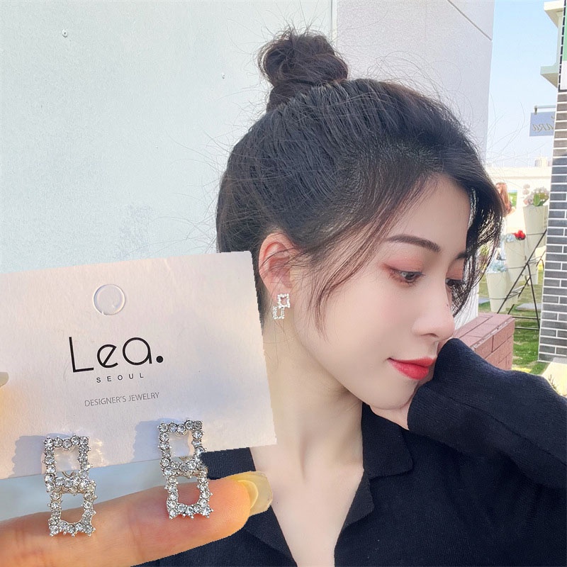 Bông Tai Thiết Kế Hình Vuông Đính Đá Zircon Sang Trọng Cho Nữ