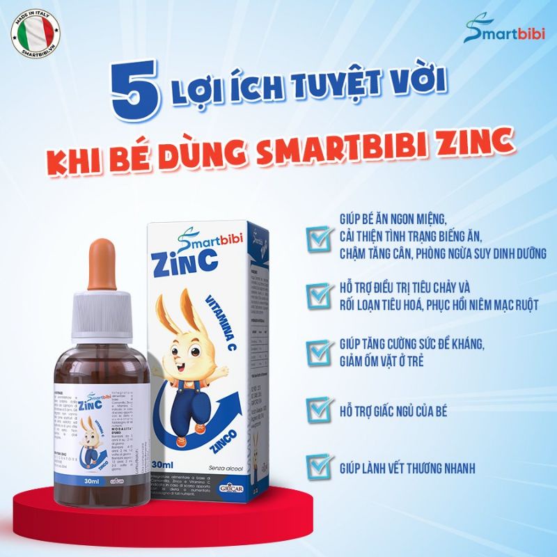 Smart bibi ZinC (ZinC smartbibi) kẽm hữu cơ, kẽm chelat hữu cơ giúp trẻ ăn ngon, tăng đề kháng