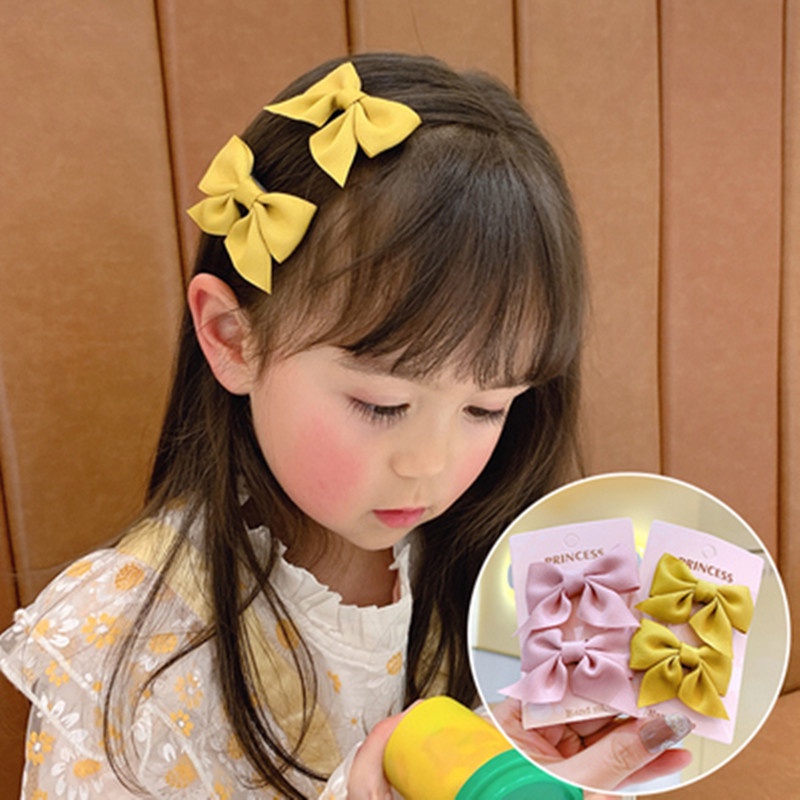 (Bán Buôn Sỉ) Set 2 kẹp tóc nơ trơn cho bé gái dễ thương