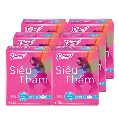 TẶNG ĐÊM COOL-COMBO 6 GÓI DIANA SIÊU THẤM SIÊU MỎNG CÁNH 23CM (GÓI 8 MIẾNG)