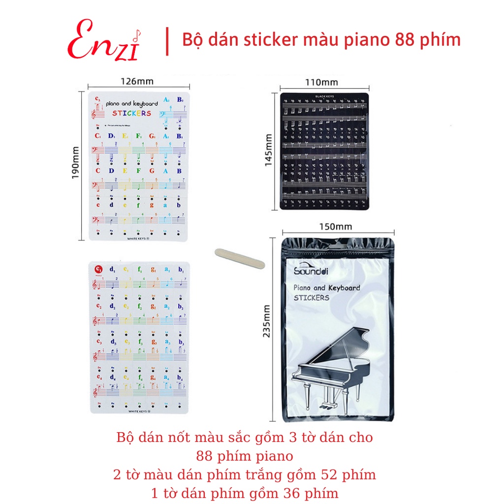 Sticker dán nốt bàn phím đàn piano organ Decal đánh dấu vị trí note nhạc dùng cho tất cả các phím đàn 88, 76, 61, 54, 36