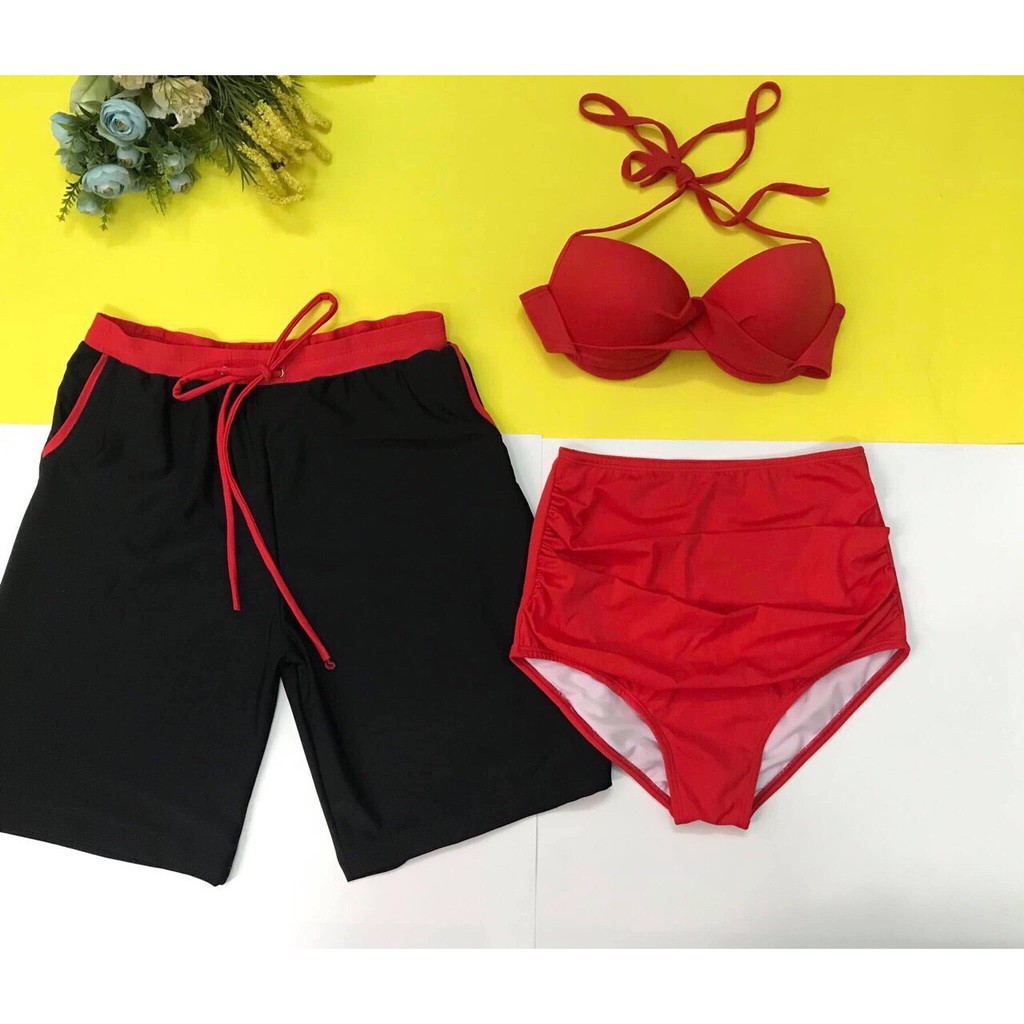 Bikini , Cuple Đôi Nam Nữ Áo Gọng B Quần Cạp Cao Đi Biển Rẻ Đẹp ODERI HM-102