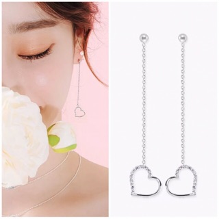 Bông tai bạc S925 trái tim dáng dài mảnh