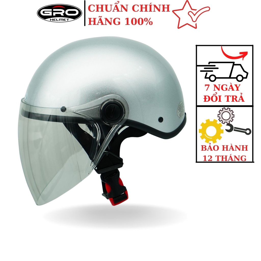 Mũ Bảo Hiểm Nửa Đầu Amby ST05, có kính dài che cả mặt, kiểu dáng thời trang cho nam và nữ - Màu Bạc
