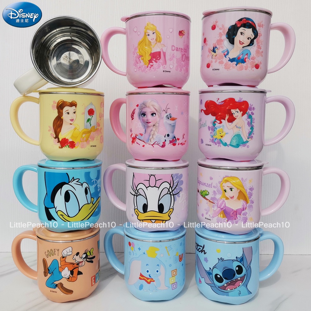 Ly giữ nhiệt in hình Disney có nắp kèm quai Frozen Car95 Mickey Minnie Princess Donald cho bé