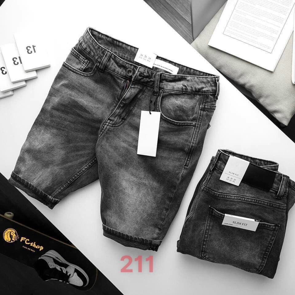 Quần short jean nam màu đen thêu logo chất bò - quần jean ngắn nam co giãn thời trang cao cấp Pn_shop90 ms233