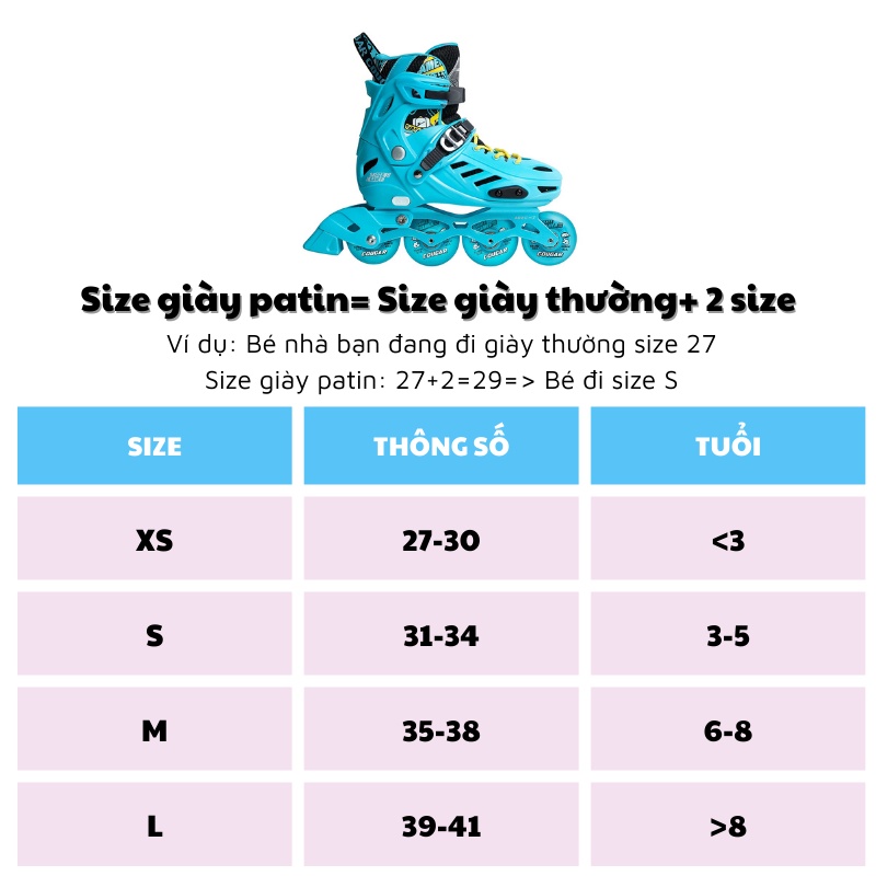 Giày trượt patin trẻ em Cougar 313, 8 bánh phát sáng chính hãng - PATINO