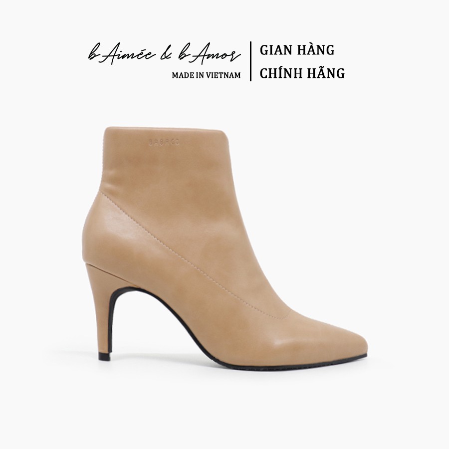 Boot nữ Cao Gót bAimée & bAmor Cổ Thấp Mũi Nhọn Gót Nhọn Cao 7cm Có Lót Lông Da Mềm Màu Trắng Đen Kem - MS1618