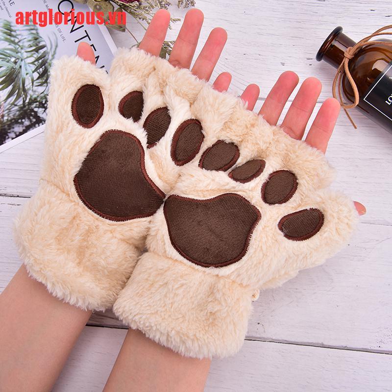 Găng Tay Hở Ngón Hình Móng Vuốt Mèo Bằng Lông Nhung Dễ Thương Xinh Xắn