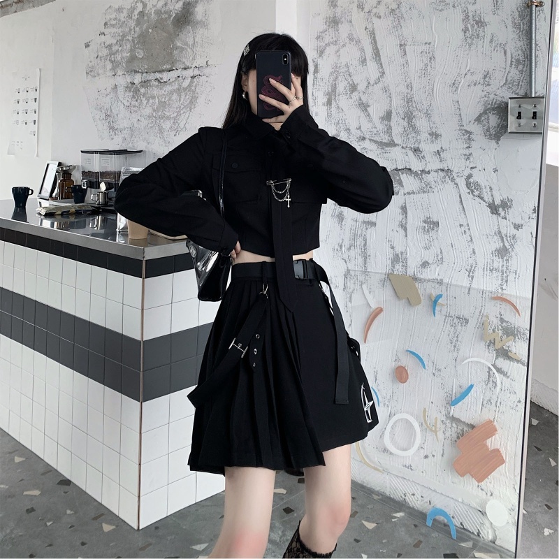 Set Áo Tay Dài Phối Chân Váy Và Thắt Lưng Thời Trang Cho Nữ