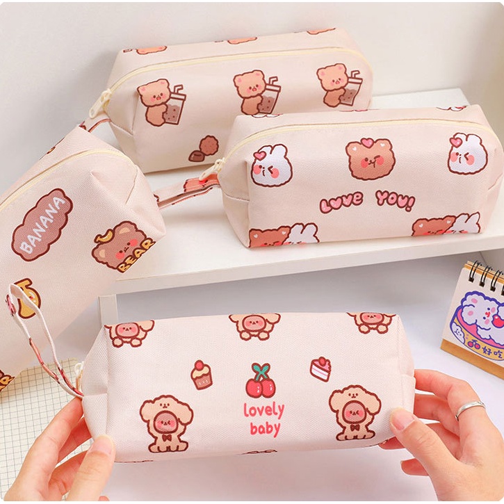 Túi đựng bút viết Gấu cute vải canvas bền đẹp cho học sinh phong cách Hàn Quốc giá rẻ