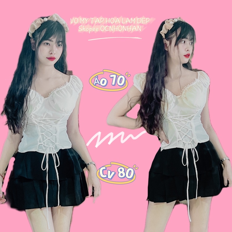 Set áo đan dây phối chân váy tầng