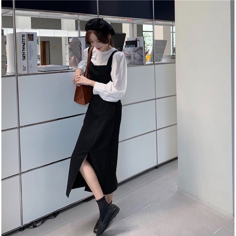 Miza - set áo tay dài và váy cổ vuông xẻ tà style HQ | BigBuy360 - bigbuy360.vn