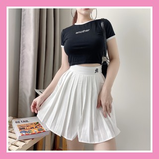 Chân váy ngắn tennis xếp ly chất đũi lụa cạp thêu chữ trẻ trung năng động phong cách Hàn Quốc CV15