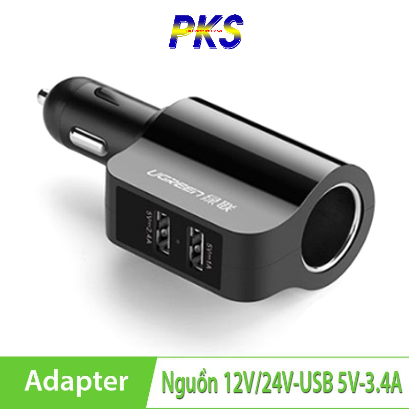 Sạc điện thoại máy tính bảng 2 cổng USB 2.0 trên ô tô UGREEN 20394 CD115 chính hãng