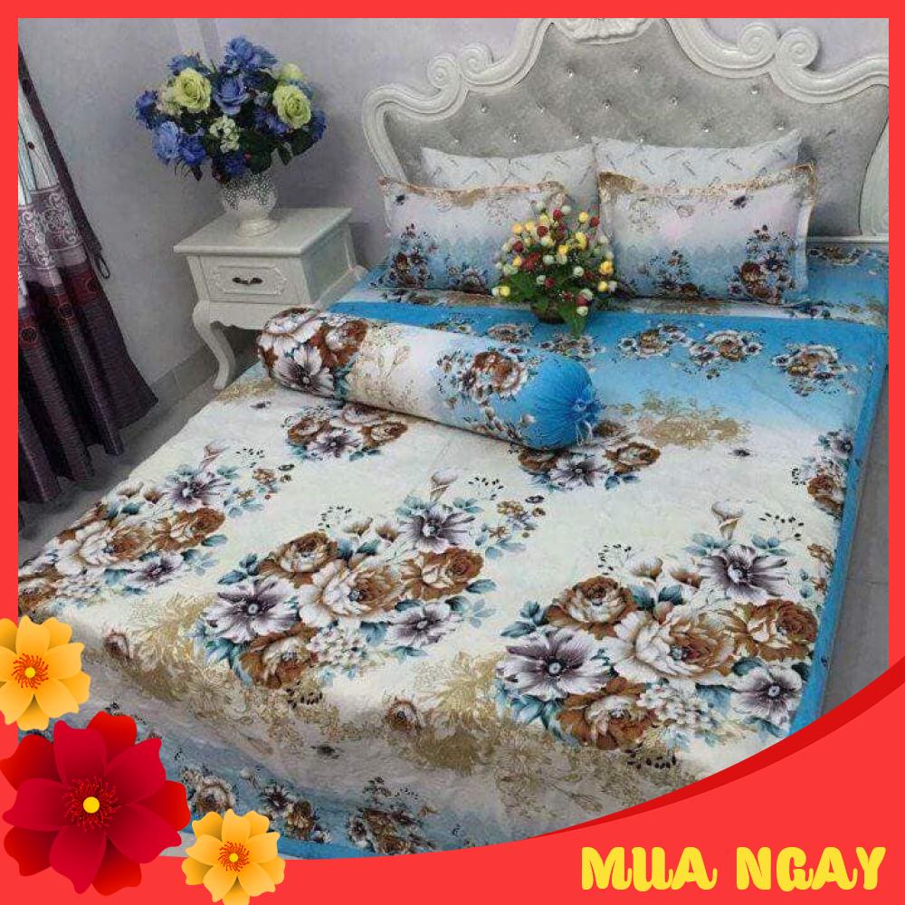 Bộ Chăn Hè Ga Gối, Drap Giường 5 Món Mẫu Hoa Biển Xanh