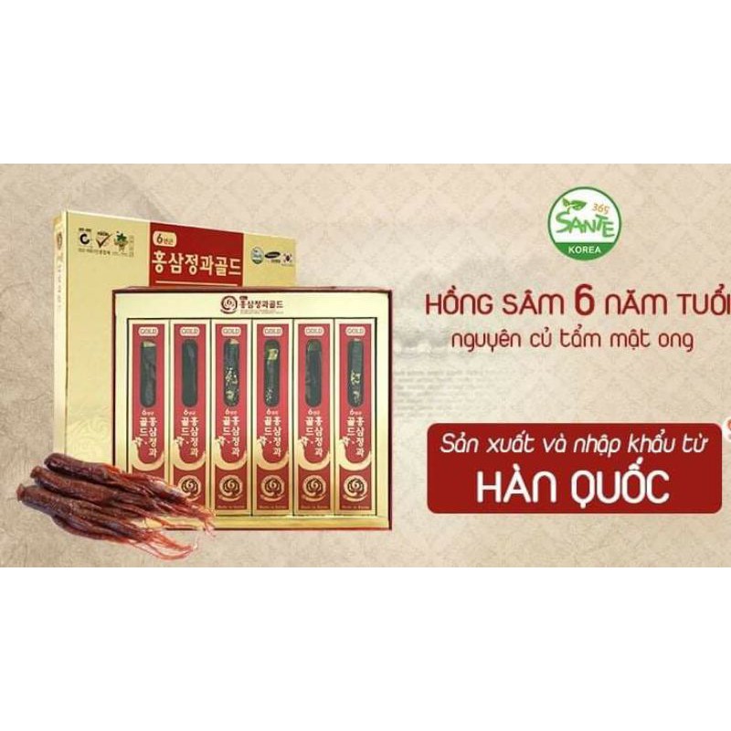 SANTE365 Hồng sâm Hàn Quốc 6 năm tuổi tẩm mật ong (300g)Sản Xuất và Nhập Khẩu Hàn Quốc Tặng ngay2hộp Kẹo mềm vị hồng sâm