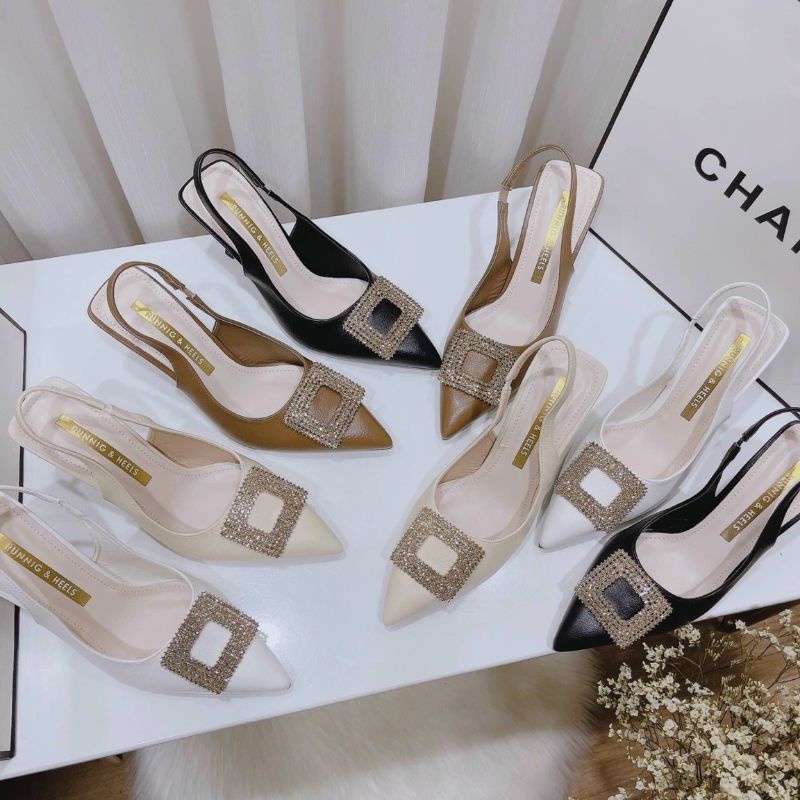 Giày mũi nhọn khoá vuông đá sang chảnh có vi deo ảnh thật