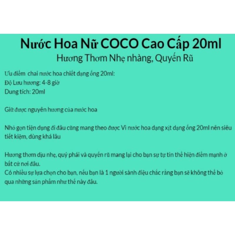 ✅[ Cực Thơm ] NƯỚC HOA MINI COCO 20ML - BAO TEST | Thế Giới Skin Care
