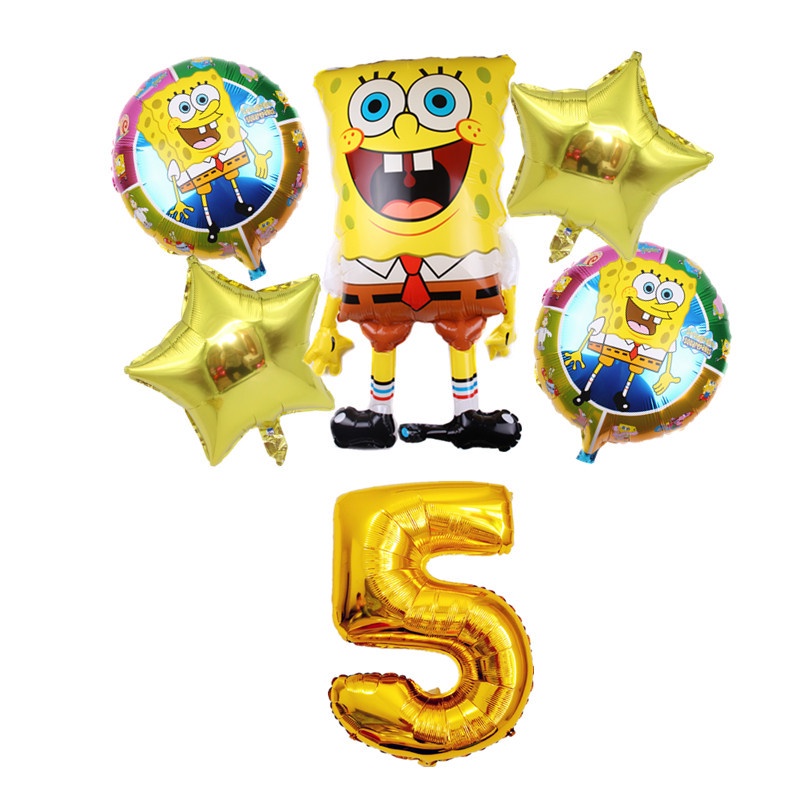 Bộ 6 Bong Bóng Trang Trí Tiệc Sinh Nhật In Hình SpongeBob Cho Trẻ Em