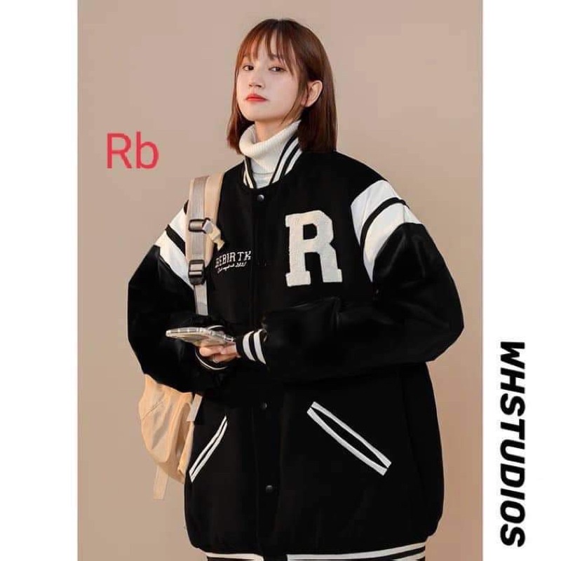Áo Khoác Nỉ Bomber Chữ R From Rộng Nam Nữ Mặc Thoải Mái