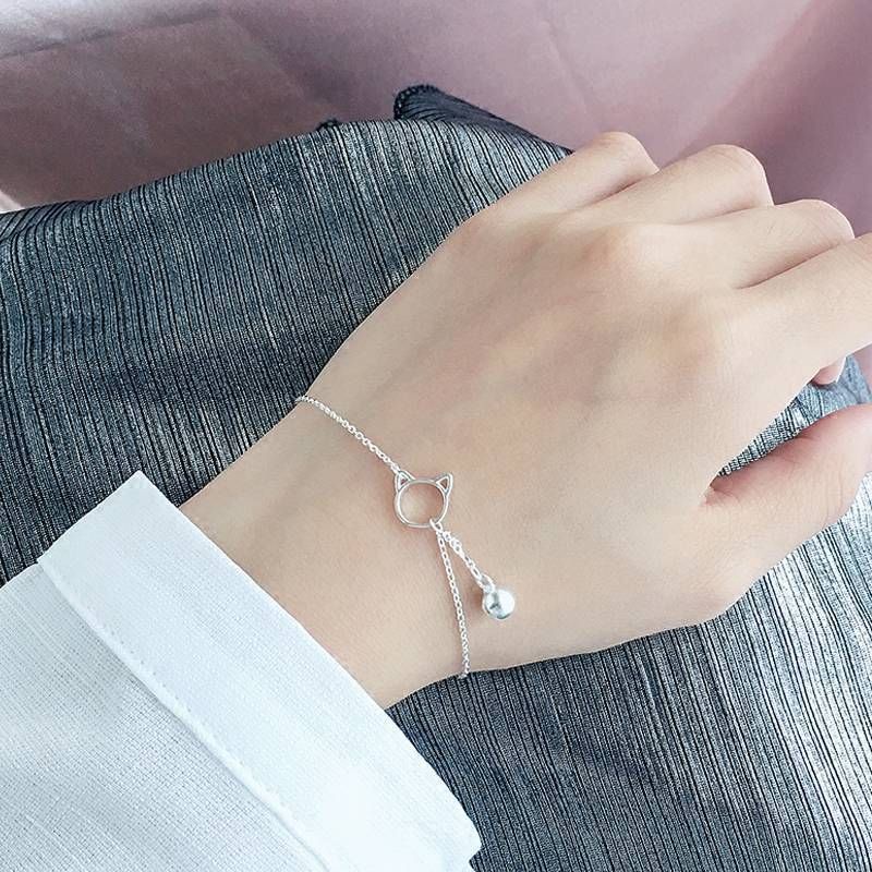 Lắc tay bạc nữ S925 - Vòng tay nữ bạc Ý chuông mèo nhỏ dễ thương Vườn Trang Sức VTSVT0137