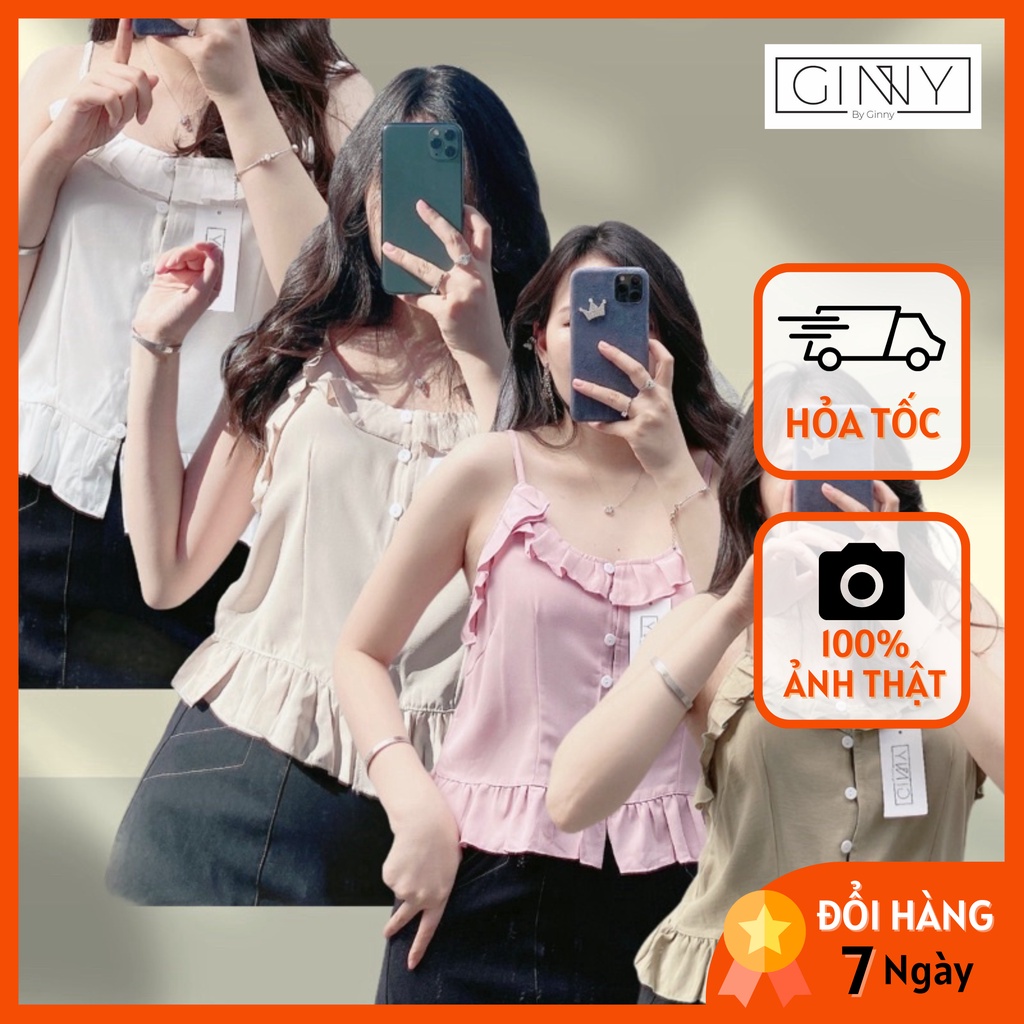 Áo Kiểu 2 Dây Phối Bèo TH035  | GinHouse Shop