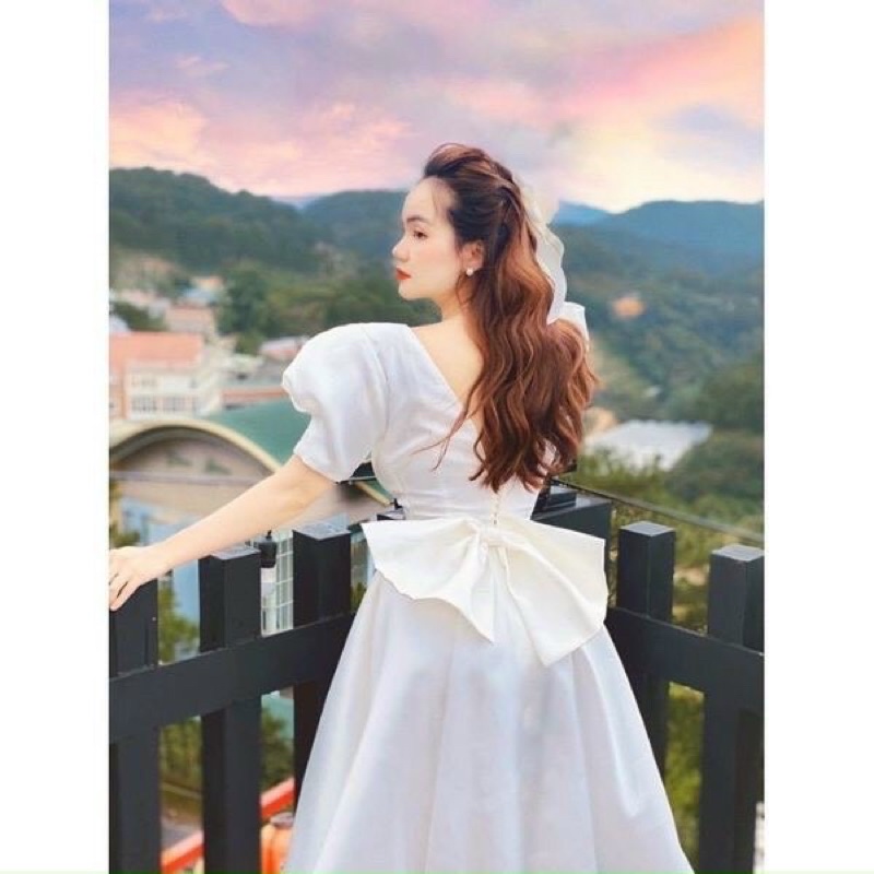 Đầm xoè dự tiệc mặc cưới chụp ảnh hở lưng hạt ngọc TRIPBLE T DRESS - size M/L (ảnh/video thật) MS317