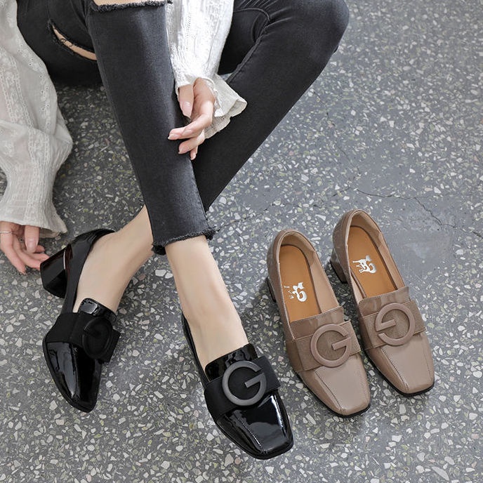 Giày Lười Da Mềm Đế Dày Mũi Vuông Phong Cách Hàn Quốc Thời Trang Mùa Thu Cho Nữ