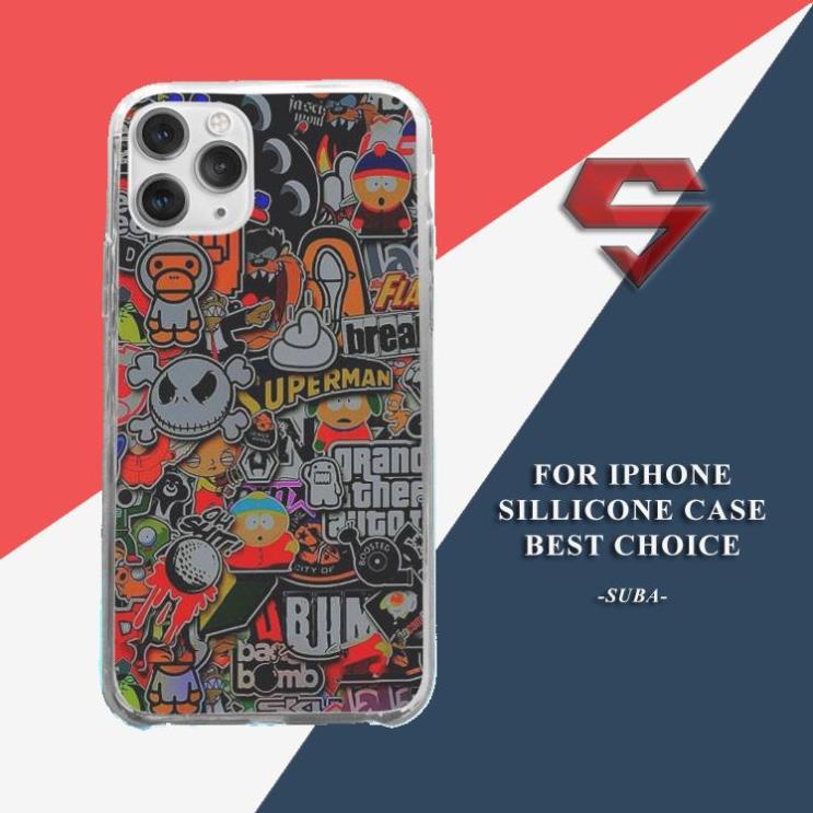 Ốp iphone ốp đt supreme sticker hoạt hình đa màu Iphone 7/8/x/xs/xr/11/12 plus promax SUPPOD00460