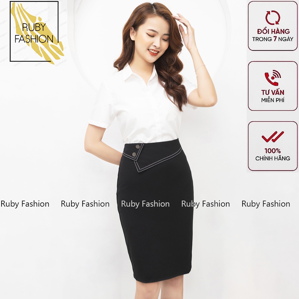 Chân váy bút chì Ruby Fashion phối 2 khuy mạ crom sang trọng, quý phái, chất vải cao cấp