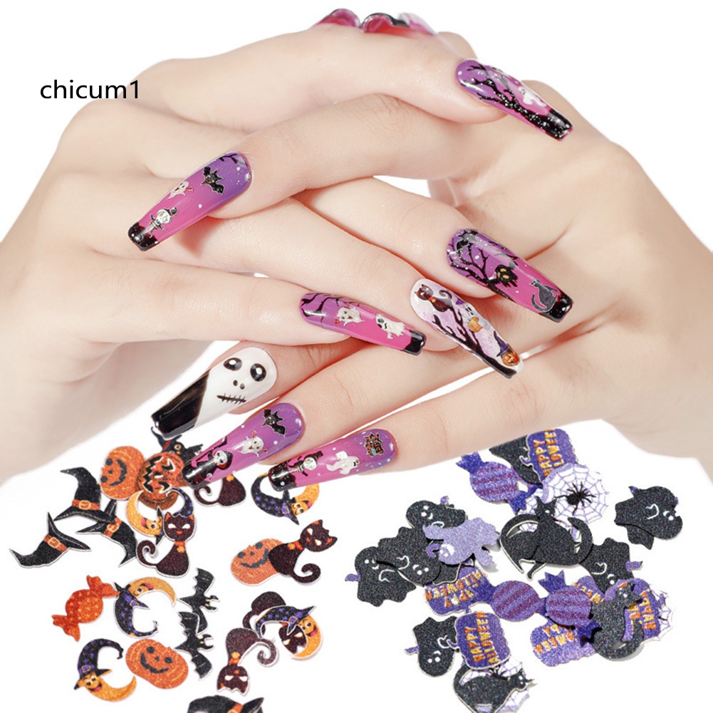 CH*Halloween Multicolor Pumpkin Ghost Spider Witch Nail Art Stickers Decals Decor