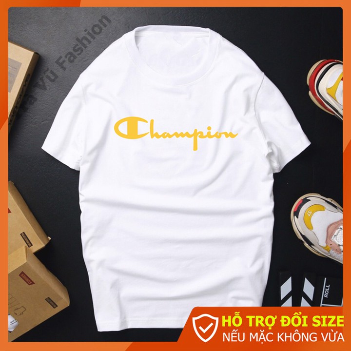 Áo thun nam, áo phông ngắn tay Trà Vũ cổ tròn, chất mịn mát phối Chanpiion CZ61 | BigBuy360 - bigbuy360.vn