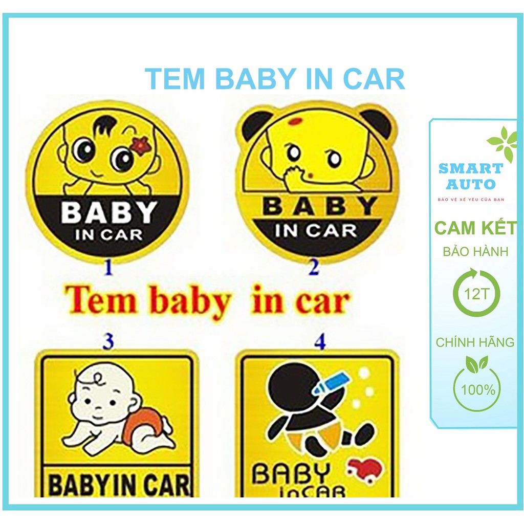 Tem Baby in Car dán đuôi xe ô tô, nhiều mẫu đáng yêu để lựa chọn Smart Auto