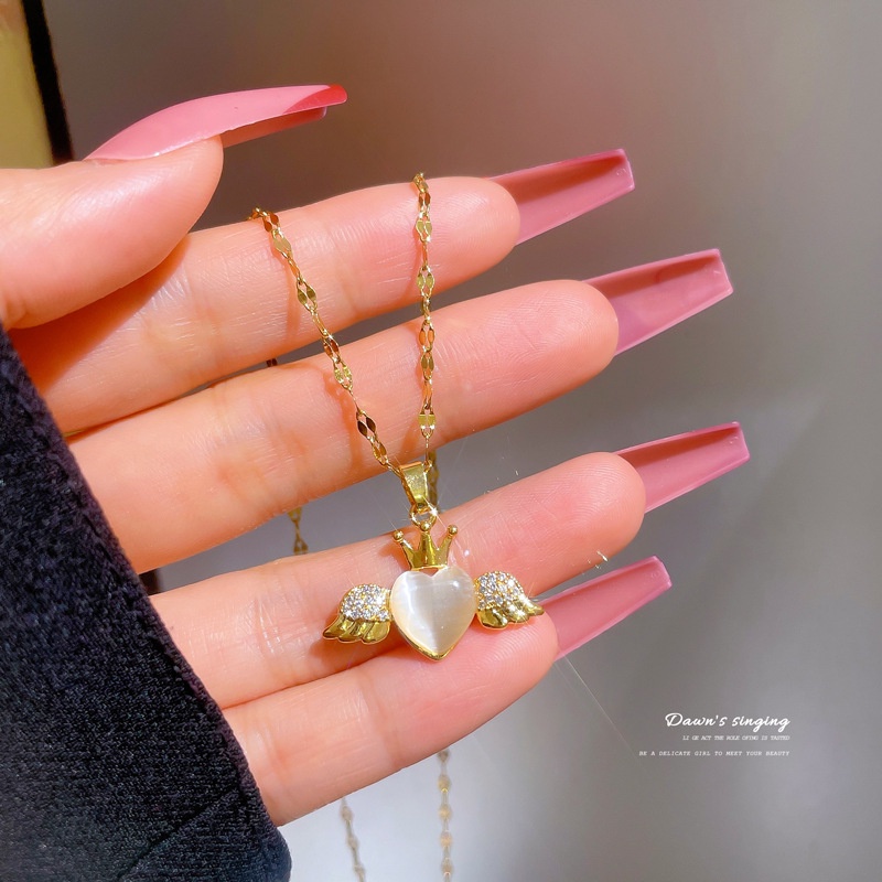 Vòng cổ Mặt Trái Tim Đính Đá Opal Không Phai Màu Chống Thấm Nước Cho Nữ