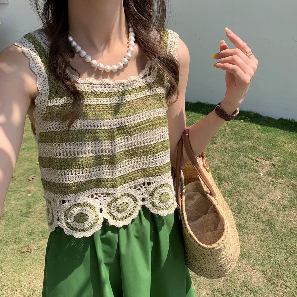 DUNEA Áo Tank Top Dệt Kim Màu Sắc Xinh Xắn Cho Nữ