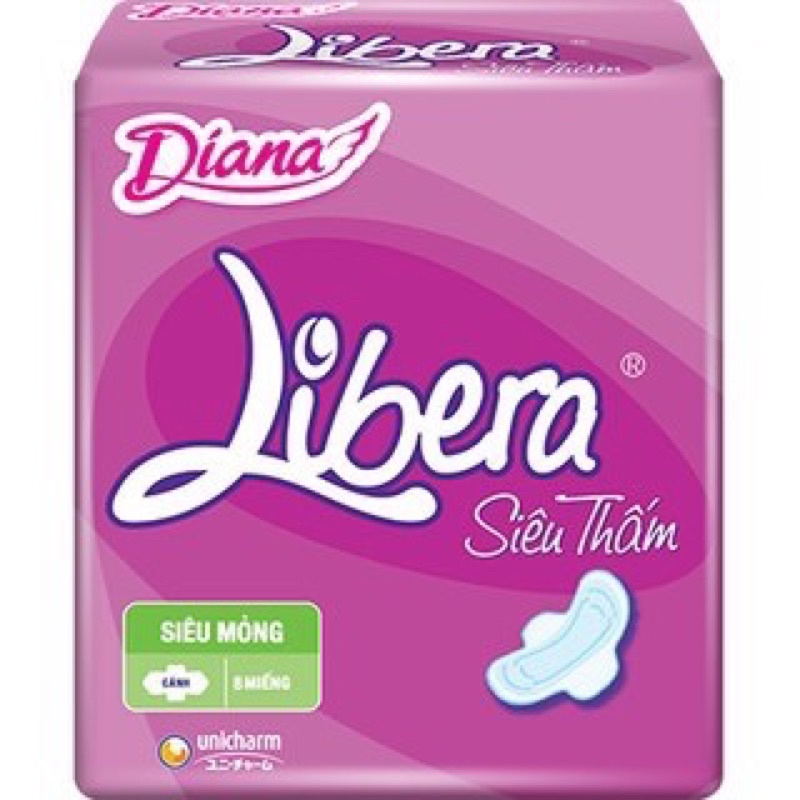 BĂNG VỆ SINH DIANA SỊN Libera HÀNG CÔNG TY SIÊU THẤM HÚT (GÓI 8 MIẾNG)