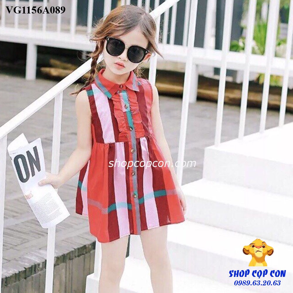 Đầm caro cổ sơ mi cho bé từ 12-28kg