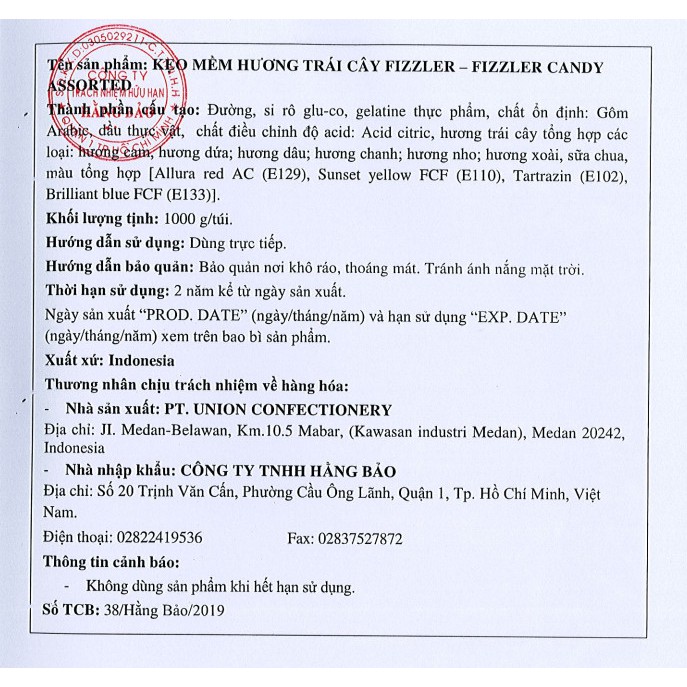 Kẹo trái cây Fizzler 300g/gói