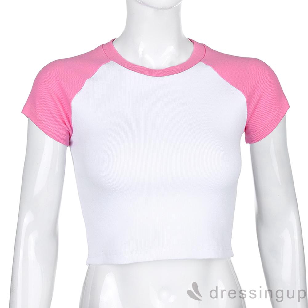 Áo Croptop Tay Ngắn Cổ Tròn Thời Trang Cho Nữ