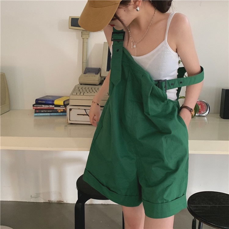 Quần yếm dáng rộng rãi chất cotton kaki màu xanh lá trend 2022 phong cách Hàn quốc HITA22_STORE.