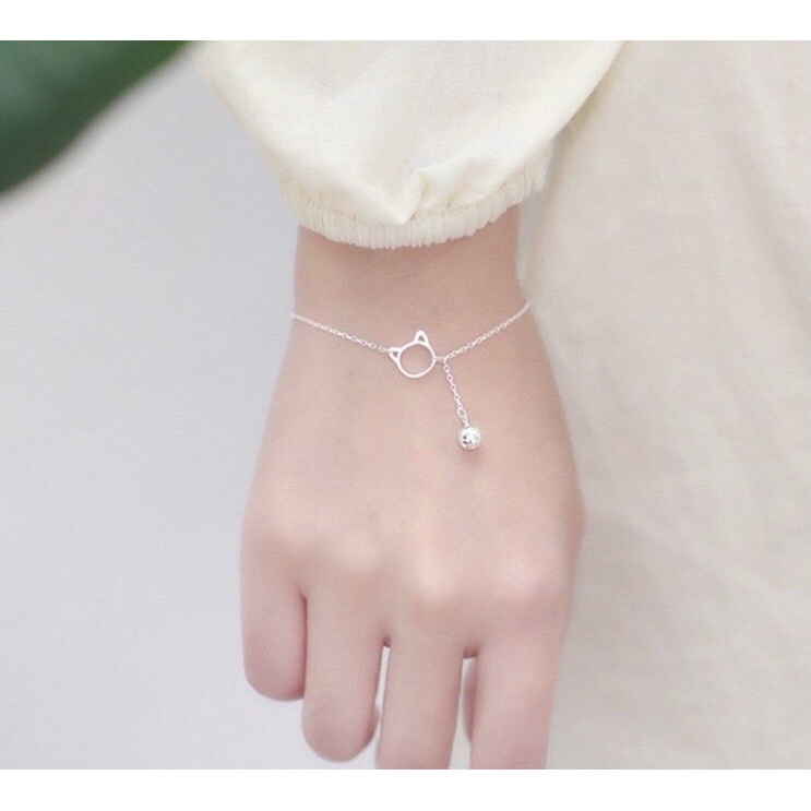 Lắc tay nữ bạc thật mặt mèo cá tính - Kho sỉ bạc Nhất Linh