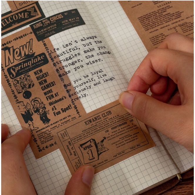 Set 30 miếng dán Sticker Kraft trang trí sổ tay phong cách vintage cổ điển