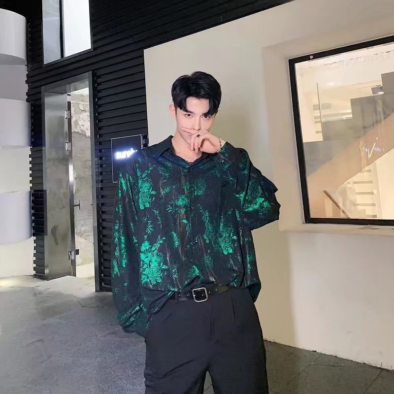 Áo Sơ Mi Tay Dài Dáng Rộng In Họa Tiết Hoa Hồng Phong Cách Phương Tây Thời Trang Sang Trọng Cho Nam