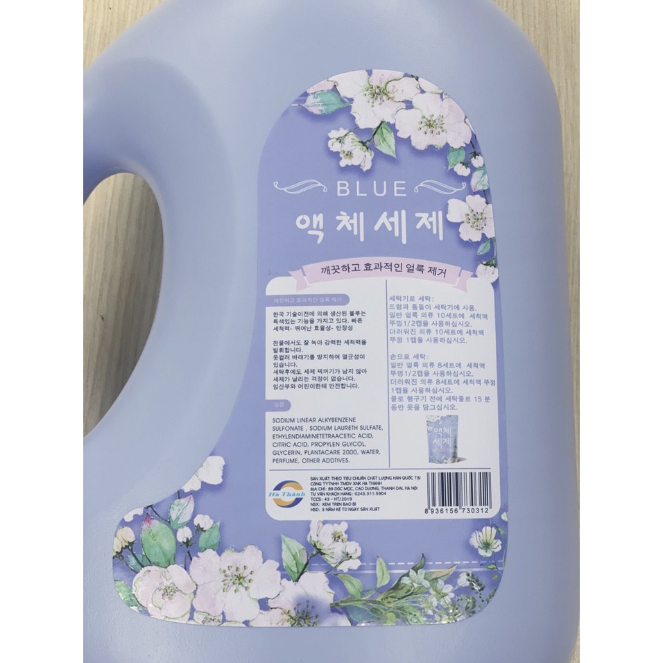 Nước Giặt Blue can 3kg hương Thảo Mộc, hương Nước Hoa sản xuất theo tiêu chuẩn Hàn Quốc, an toàn với mọi loại da