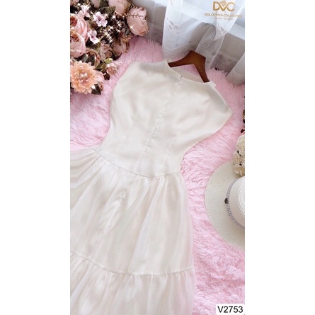 V2753- váy maxi voan màu kem