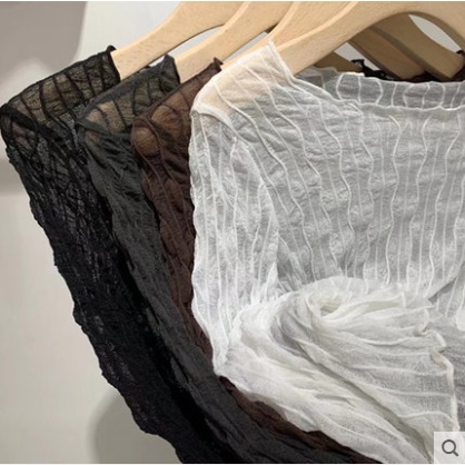 Áo lưới ren mỏng tay dài cổ tròn thời trang cho nữ MS275