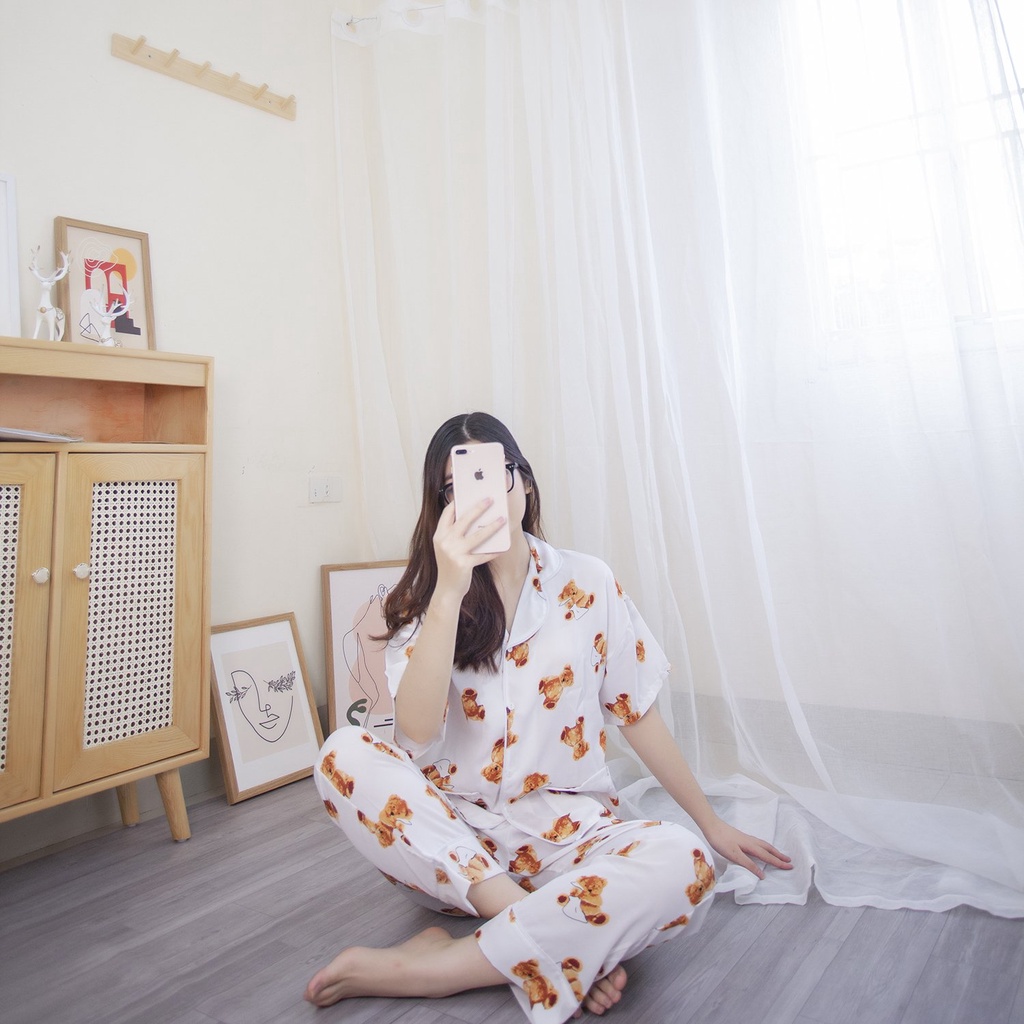 Bộ Ngủ Nữ Mặc Nhà Cute Dễ Thương, Pijama Lụa Mango Đũi Mặc Nhà Đẹp Cao Cấp Kiểu Hàn Quốc