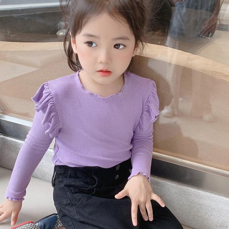 Áo thun tay dài màu sắc đơn giản đáng yêu cho bé gái